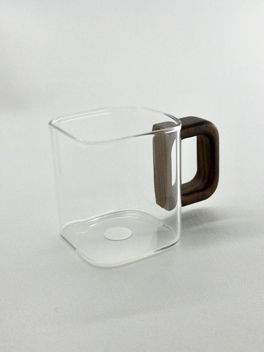 Cube Glass Cup With Wood (80ML) - Gaba Tea House