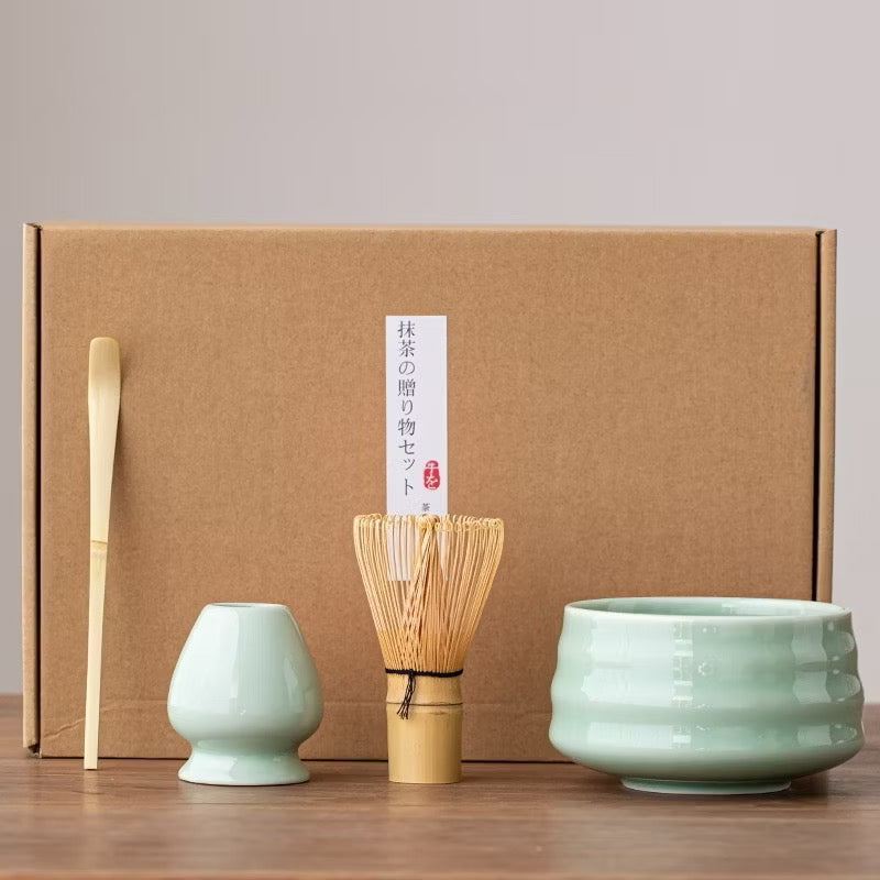 Japanese matcha preparation tools – whisk, bowl, and tea scoop for authentic tea making