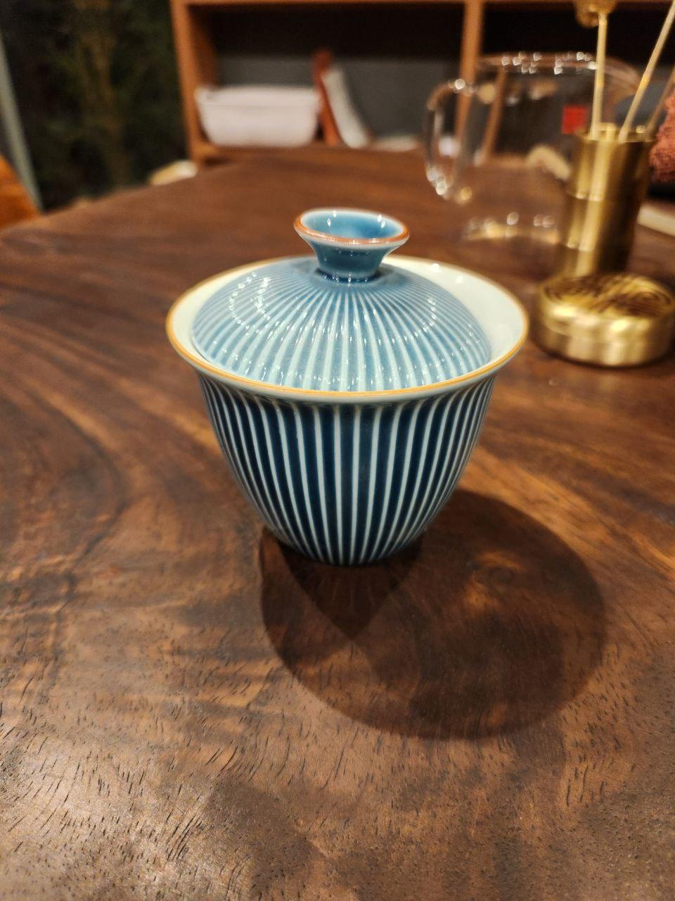 Gaiwan blue w/line - Gaba Tea House