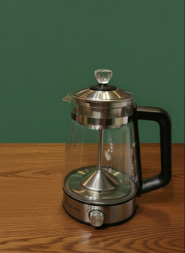 Crystal Dawn electric teapot with sleek glass body and modern design.