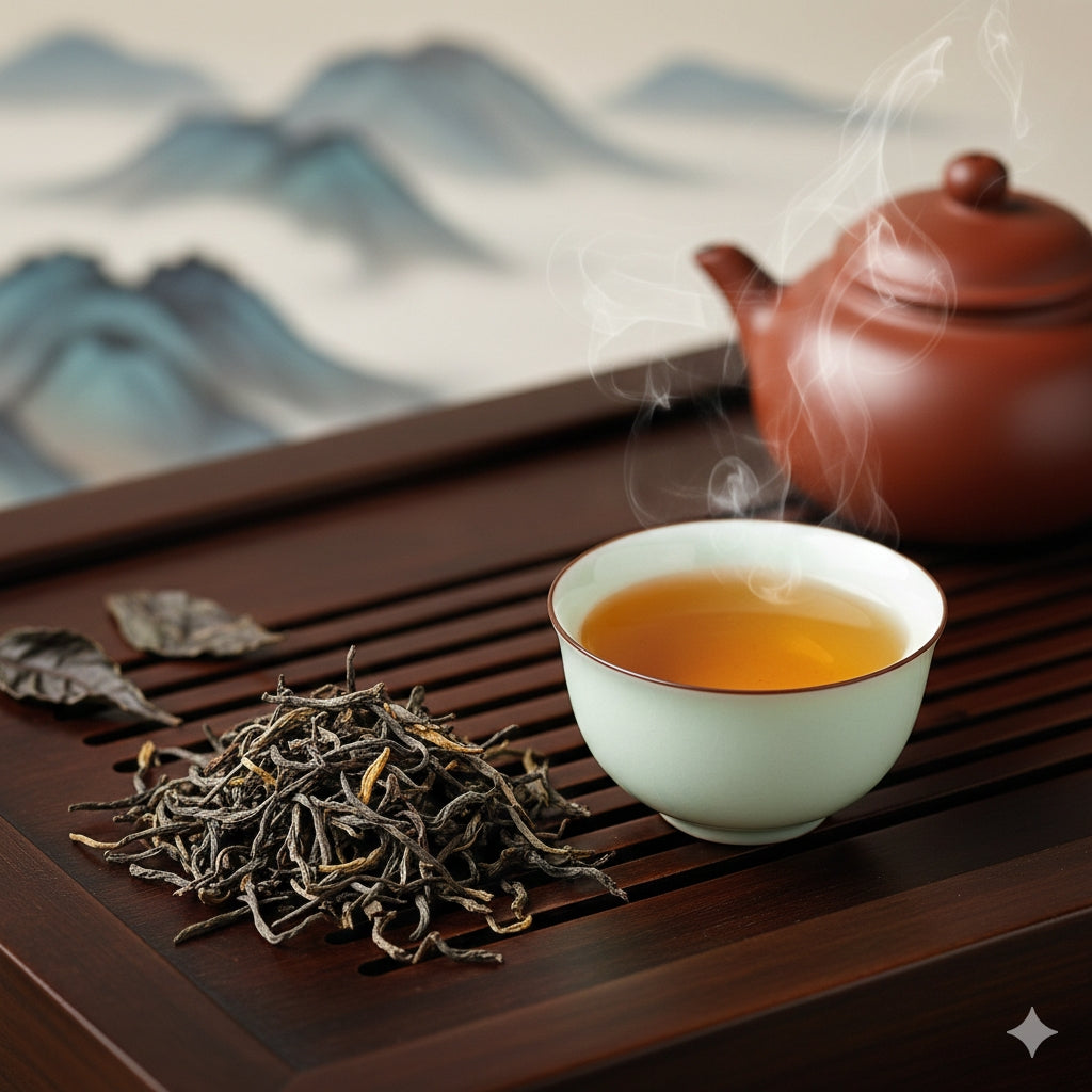 Feng Huang Dan Cong oolong tea leaves in a gaiwan