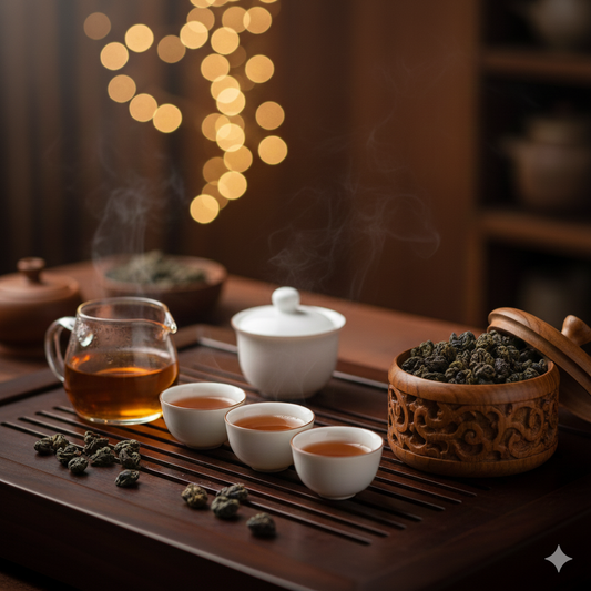 Premium Dong Ding Oolong, crafted following Taiwanese master techniques.