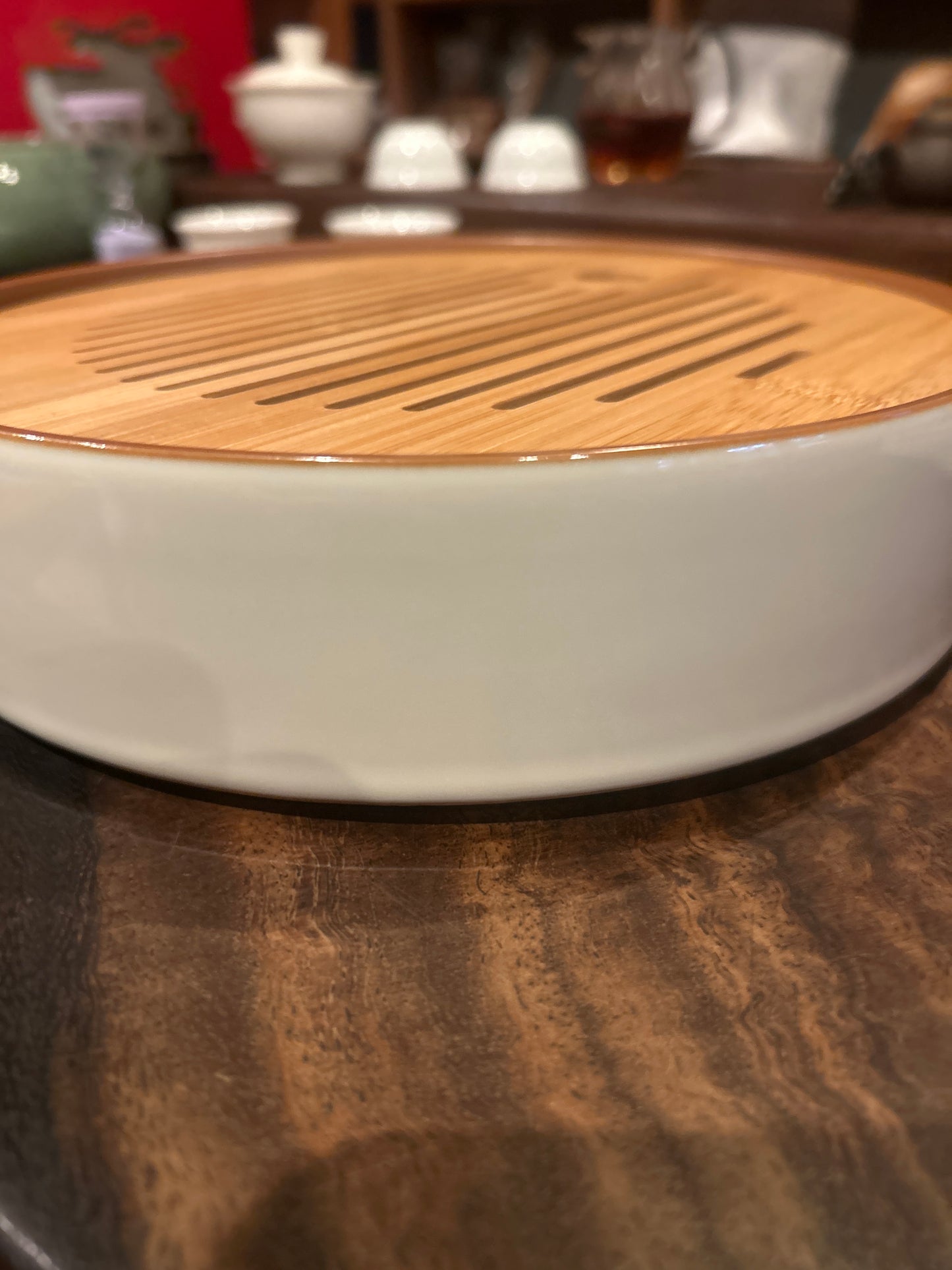 Round ceramic bamboo chaban tea tray D22cm — Gaba Tea House Bali