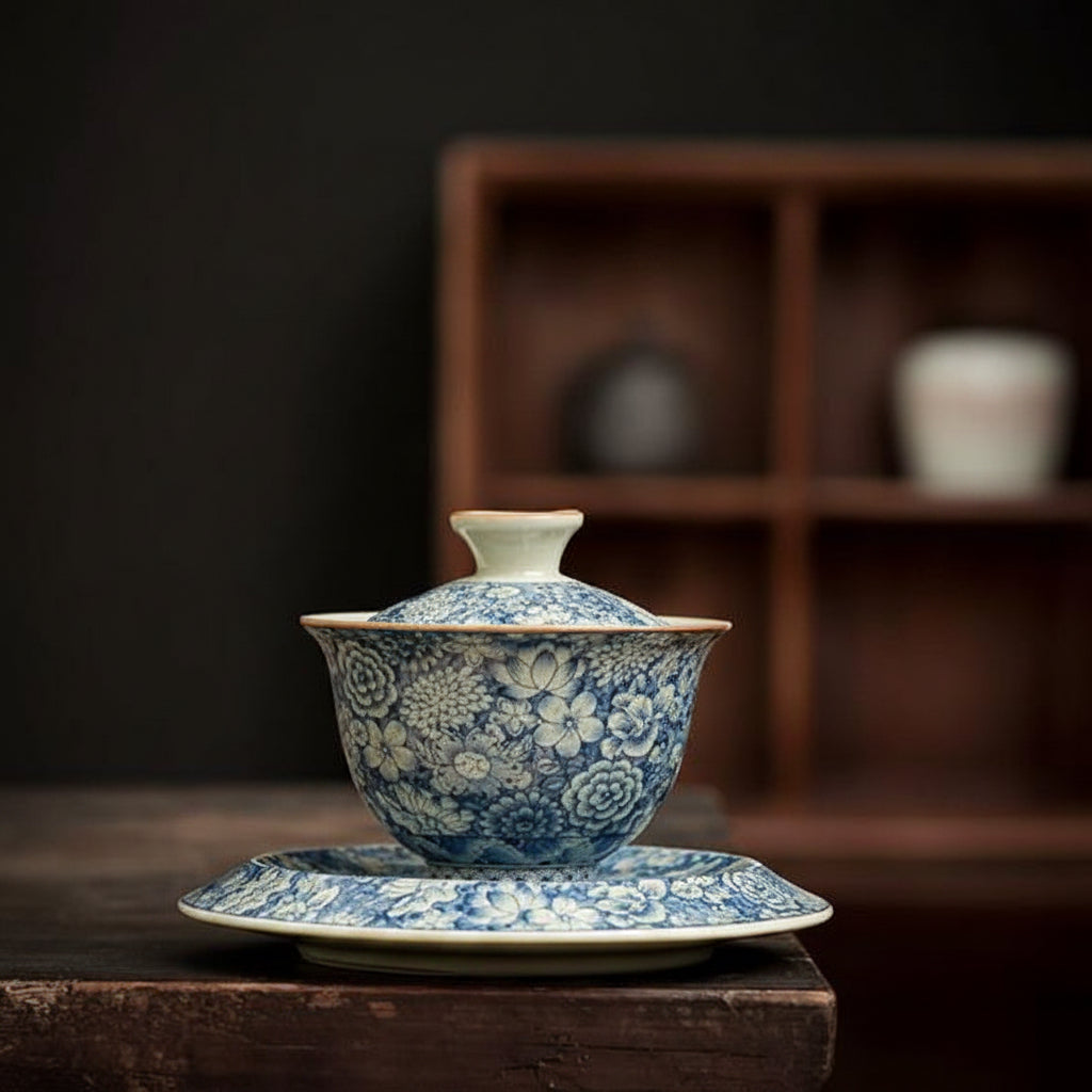 Traditional porcelain tea brewing bowl with lid for Gongfu tea sessio