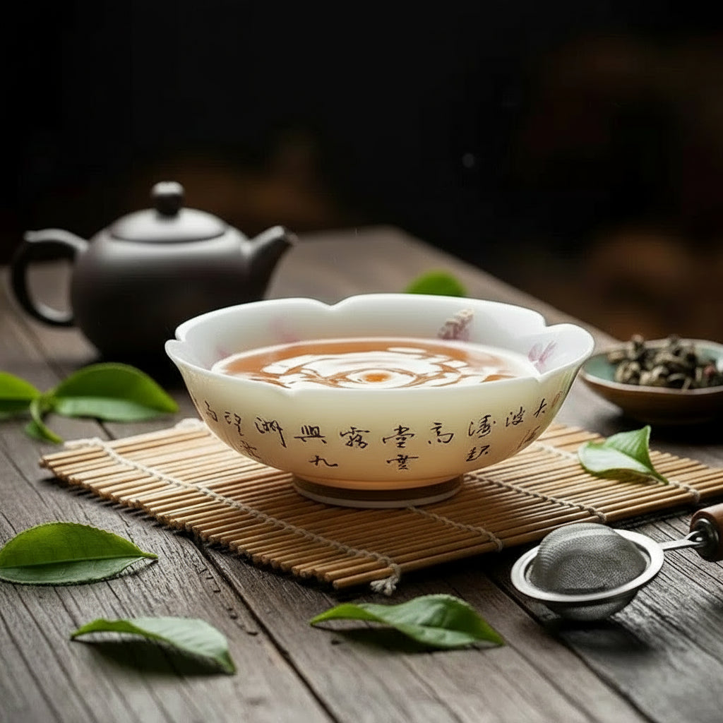 Porcelain Teacup 60ml – Hand-Painted Dragon & Phoenix, Calligraphy Design