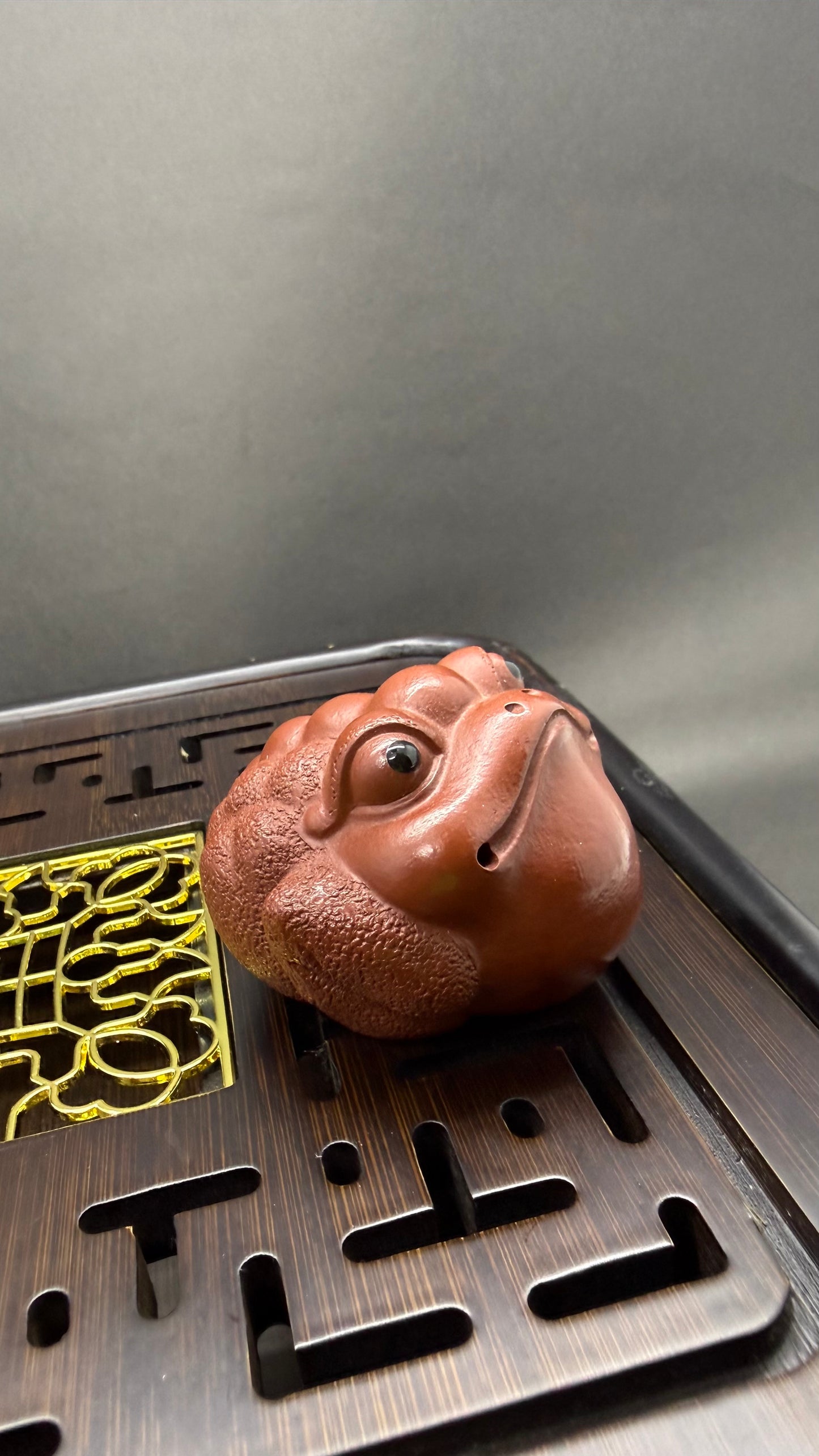 Tea Figurine “Golden Frog” — Orange Clay Decor