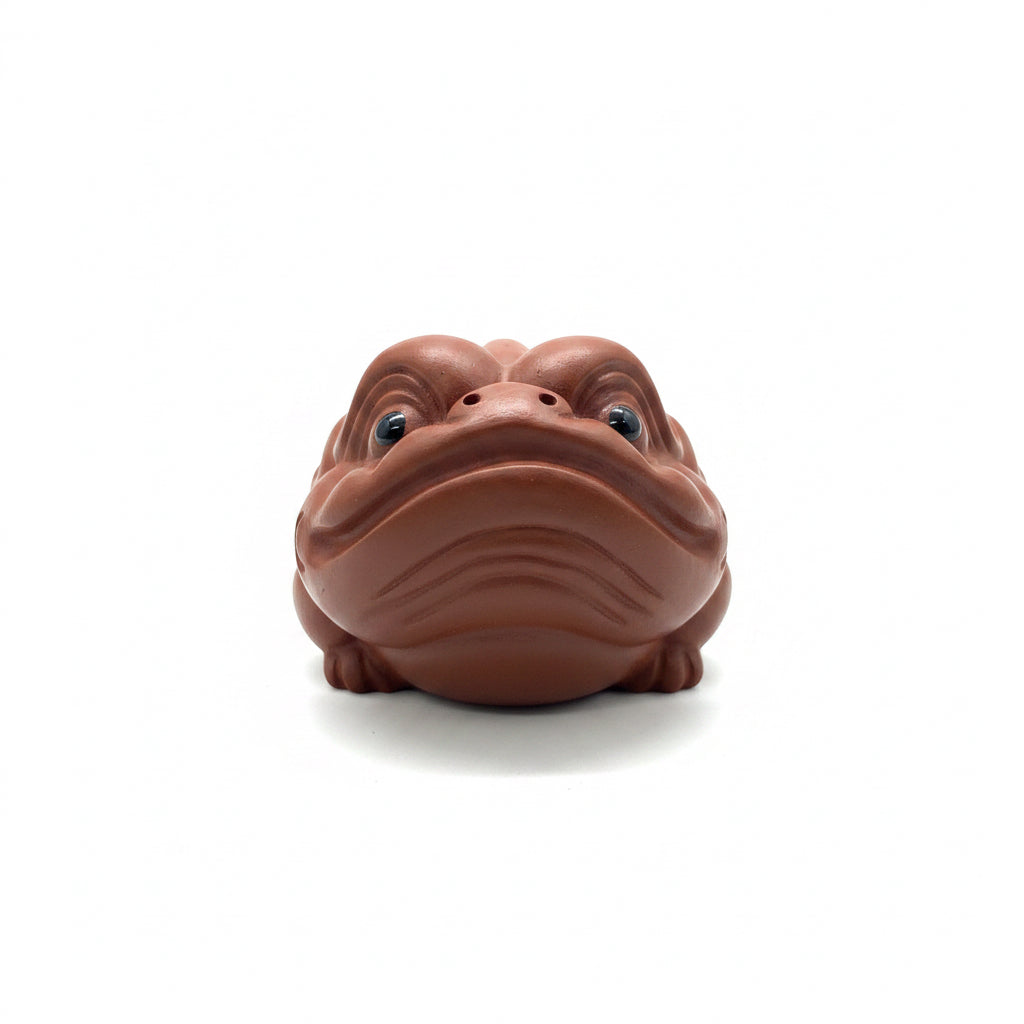 “Yixing clay frog head tea figurine”