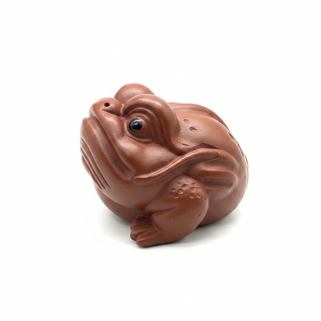 “Yixing clay frog head tea figurine”