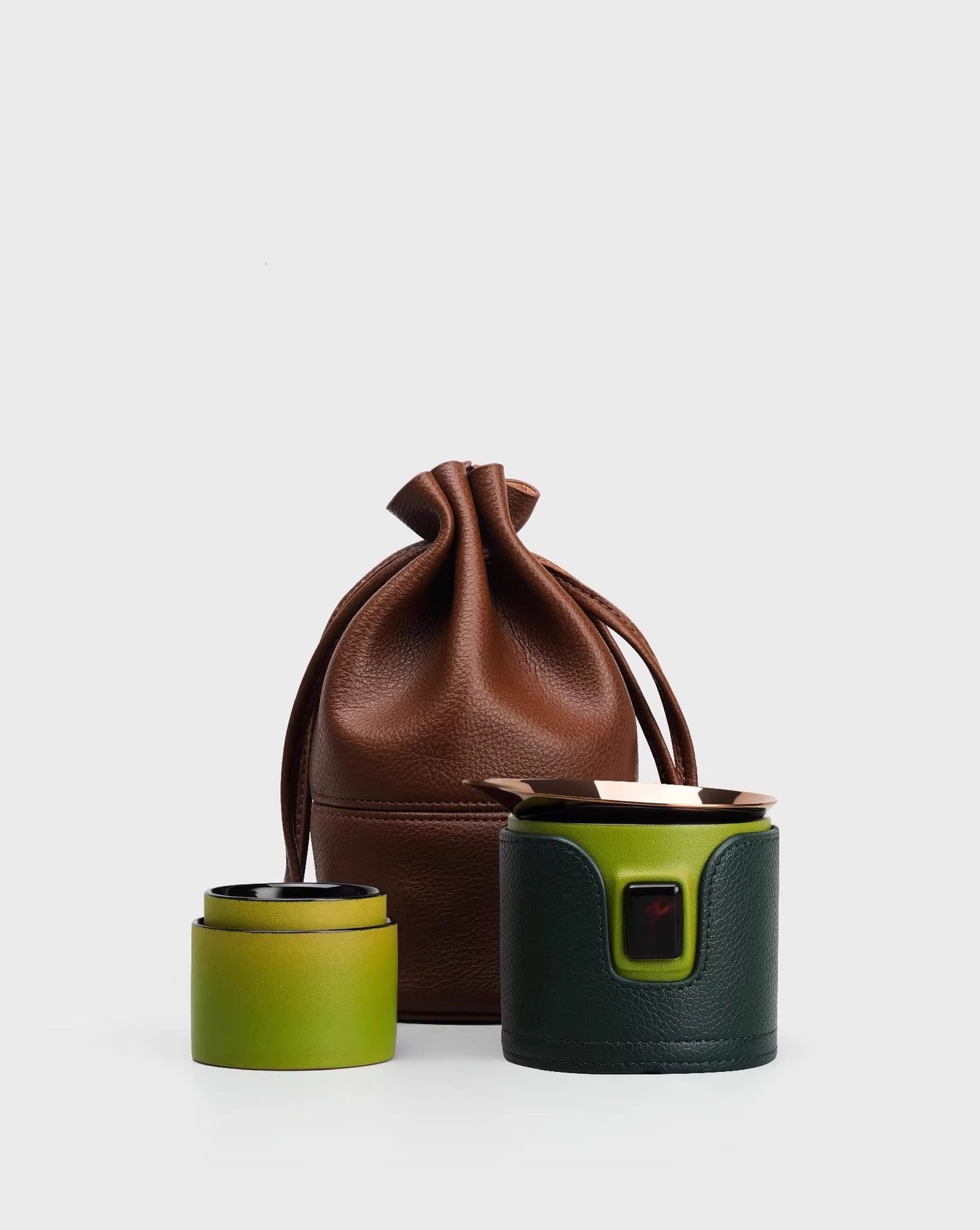 Elegant Tea Ceremony Set in Leather Cases