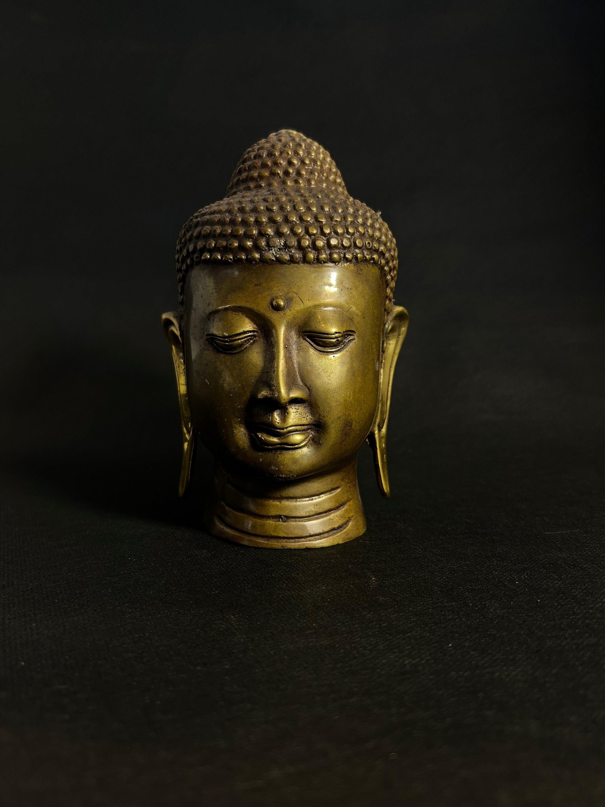 Serene Enlightenment: Bronze Buddha Head Sculpture - Gaba Tea House