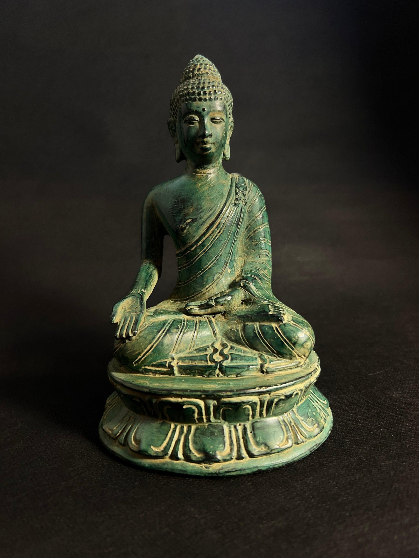 Radiant Serenity - Verdigris Buddha Statue - Gaba Tea House