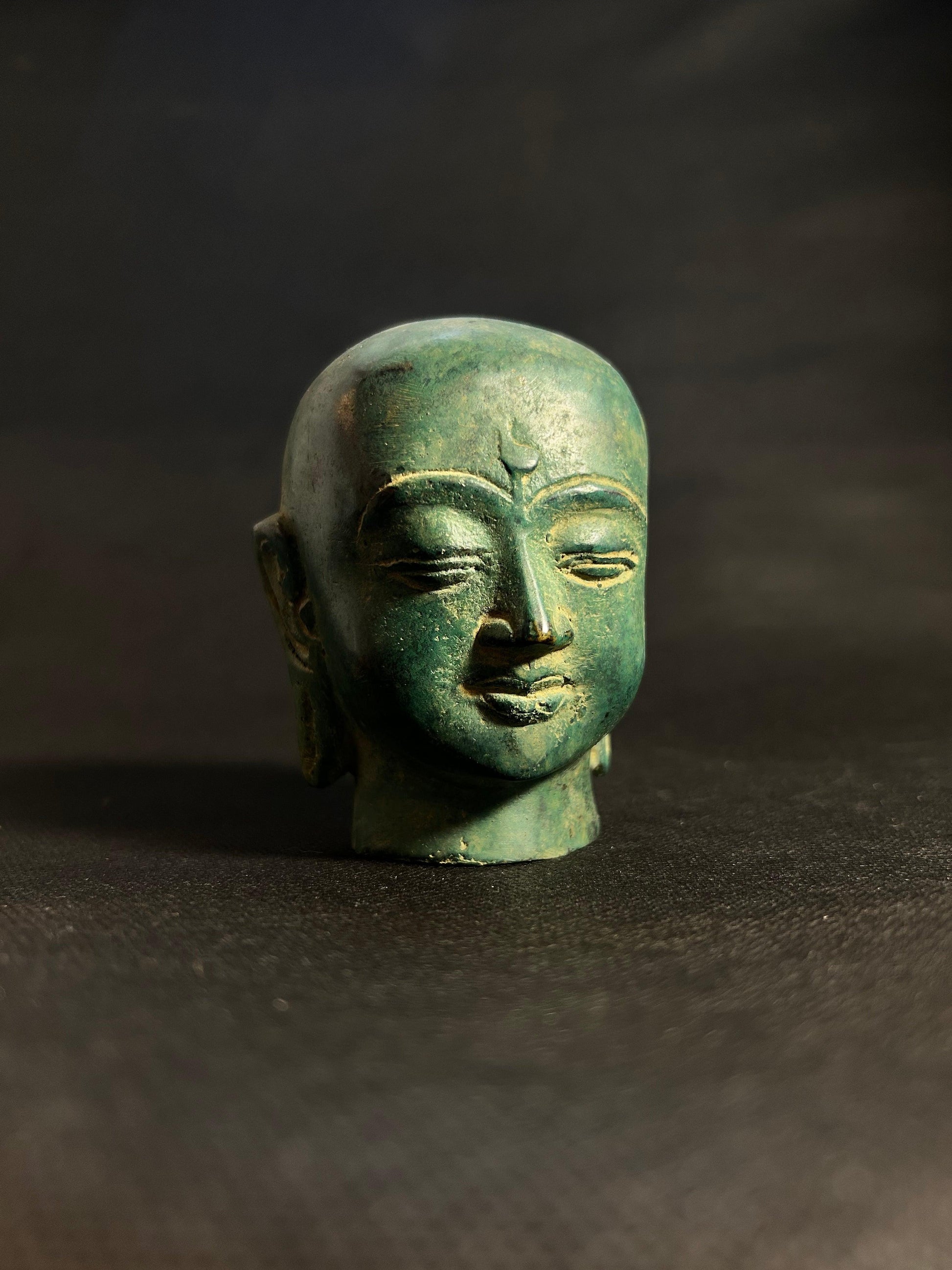 Serene Sage: Handcrafted Verdant Buddha Head Sculpture - Gaba Tea House