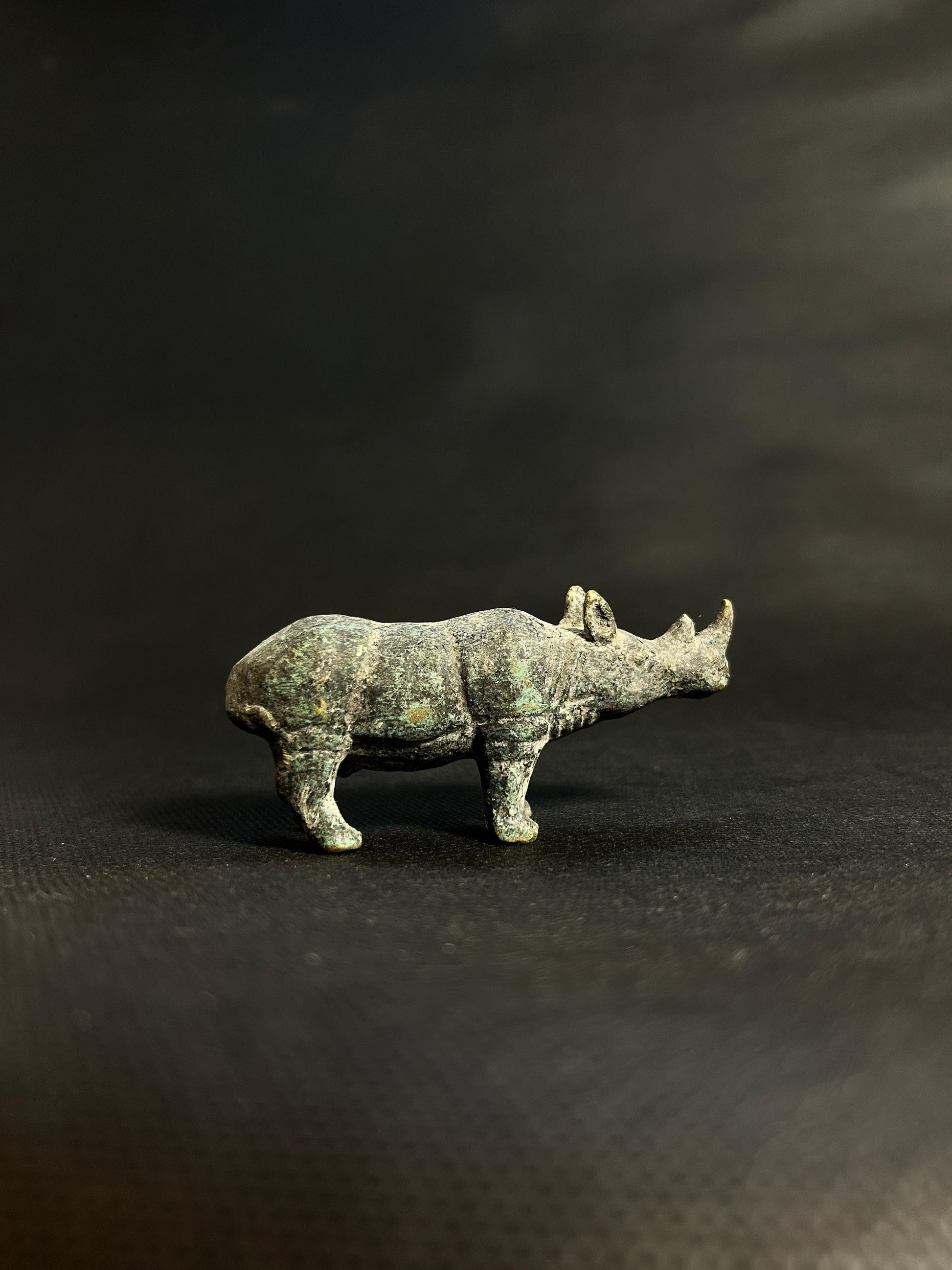 Verdant Guardian: Handcrafted Bronze Rhino Figurine - Gaba Tea House