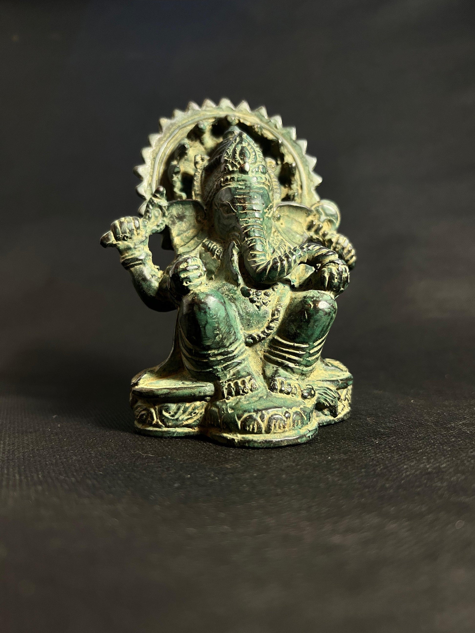 Ganesh Radiance: Handcrafted Green Patina Statue - Gaba Tea House