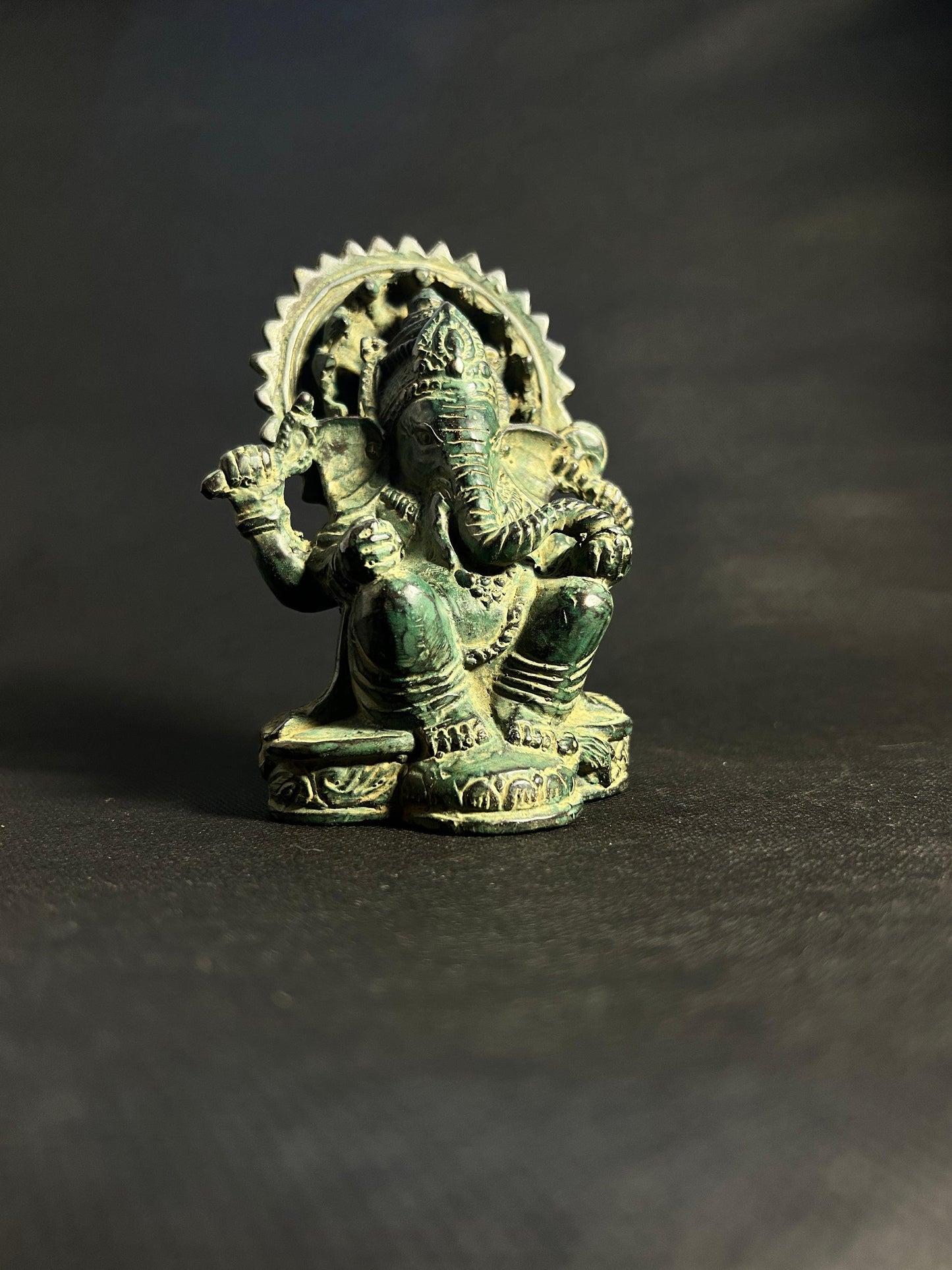 Ganesh Radiance: Handcrafted Green Patina Statue - Gaba Tea House