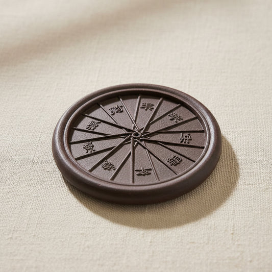 Compact 7cm ceramic incense holder plate featuring a traditional 9-sector geometric design