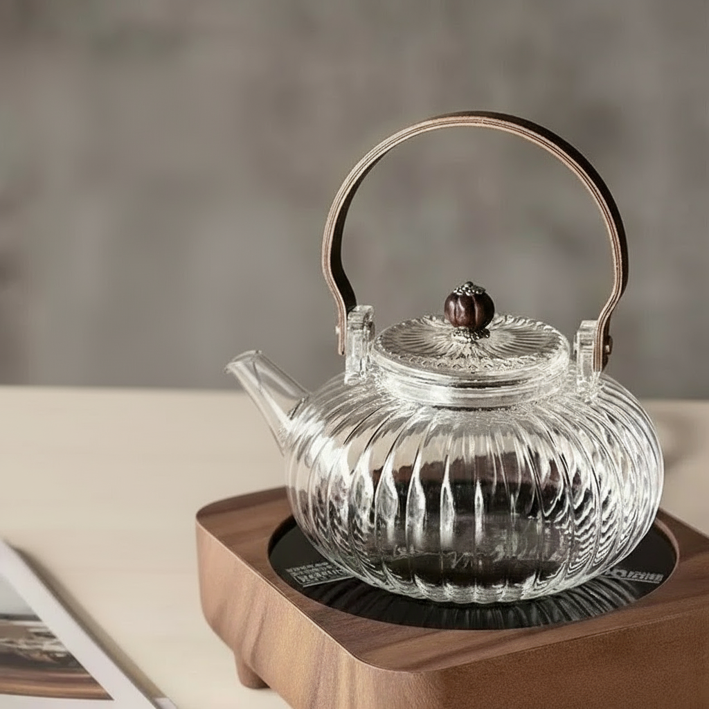 Glass Teapot with Copper Handle