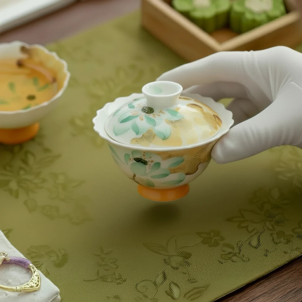 Traditional Gongfu tea gaiwan with lotus flower design