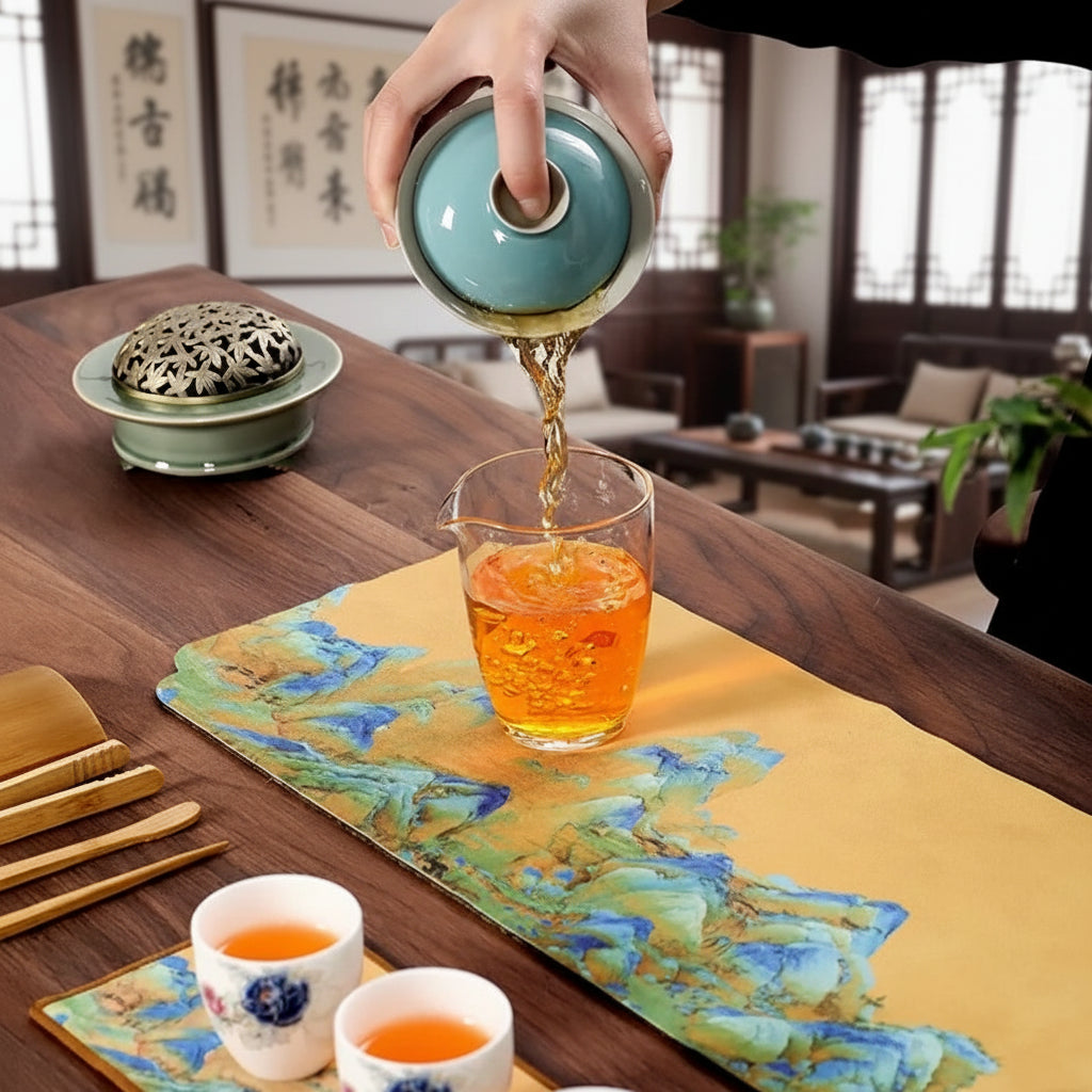 Tea Ceremony Towel — Bamboo Design with Calligraphy