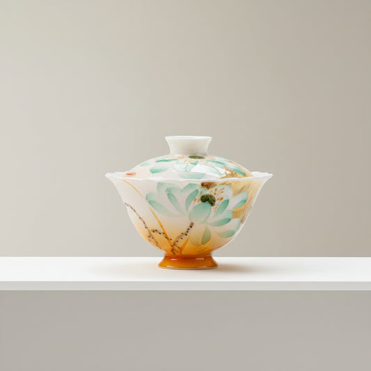 Ceramic Lotus Bloom Gaiwan 150ml with floral artwork