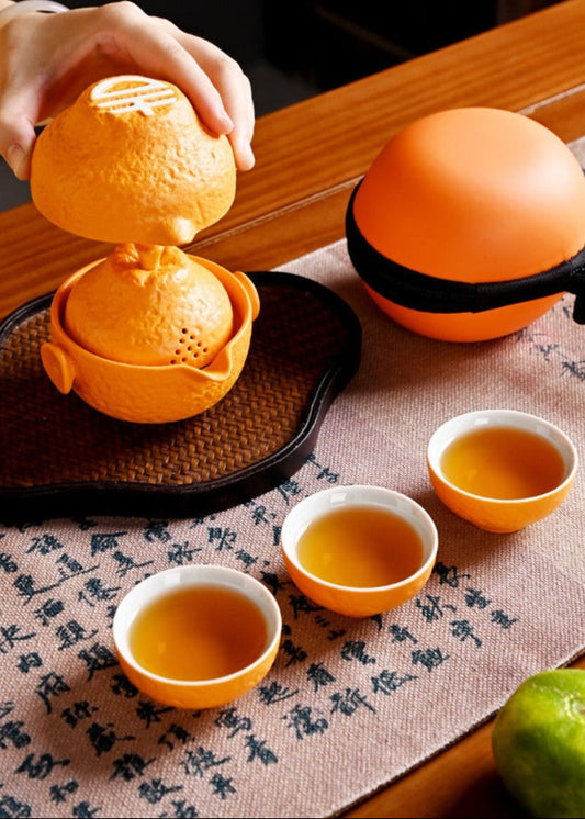 Gaiwan Citrus Bloom — Porcelain Tea Set with Citrus Texture, 100 ml