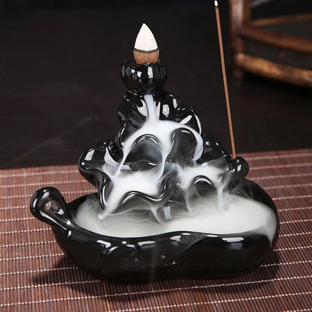 Backflow Incense Burner – Black Ceramic Waterfall Holder